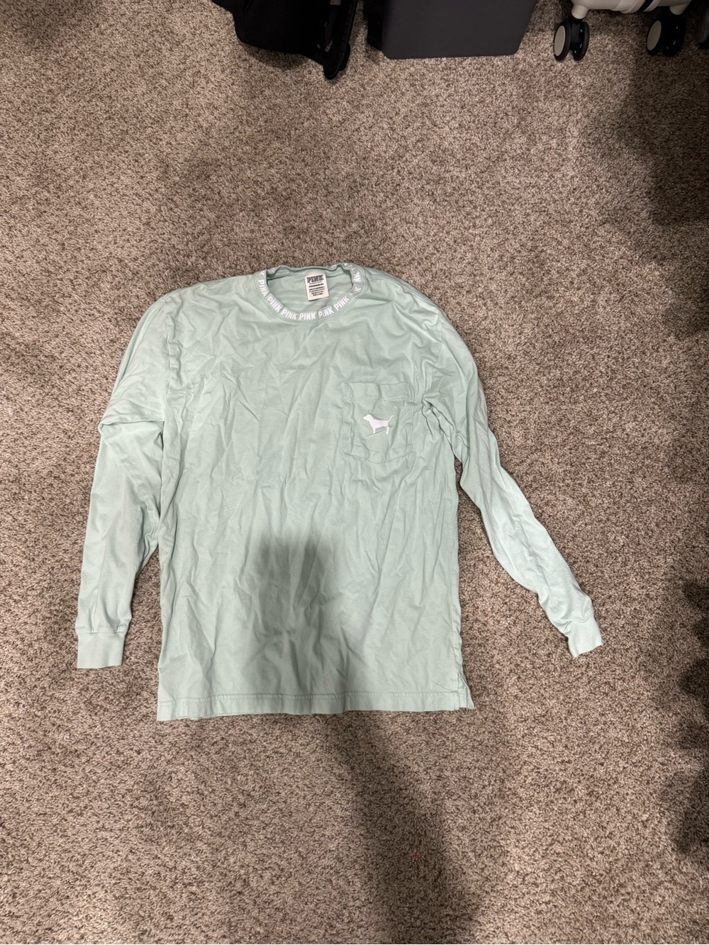 PINK Victoria's Secret Light Mint Green Long Sleeve Pocket Tee